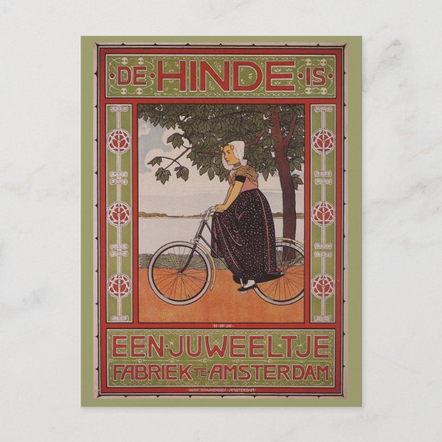 Cartão Postal Amsterdam Vintage Bicycle Poster Art (Frente)