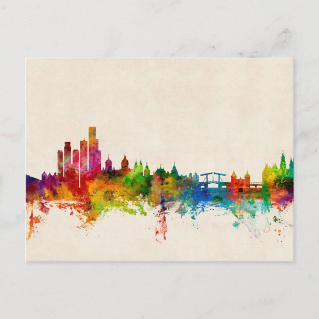 Cartão Postal Amsterdão a skyline holandesa (Frente)