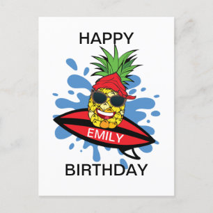 Cartão Postal Ananás de Surf de Aniversário Engraçado