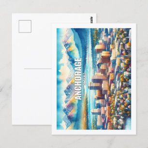 Cartão Postal Anchorage Alasca Locais de Viagem Famosos aquarela