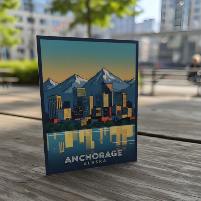 Cartão Postal Anchorage Alaska skyline com montanhas e água (Criador carregado)