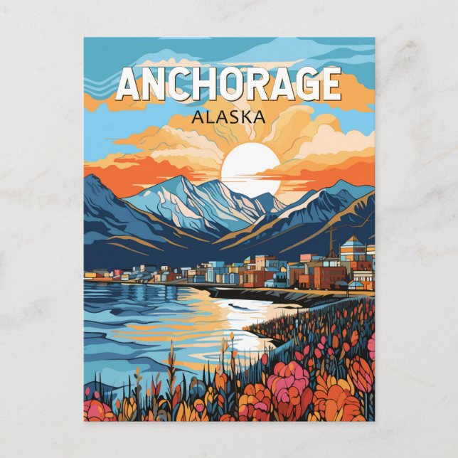 Cartão Postal Anchorage Alaska Viagem Art Vintage (Frente)