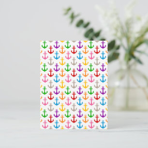 Cartão Postal Âncora de Navio Design Colorido Branco