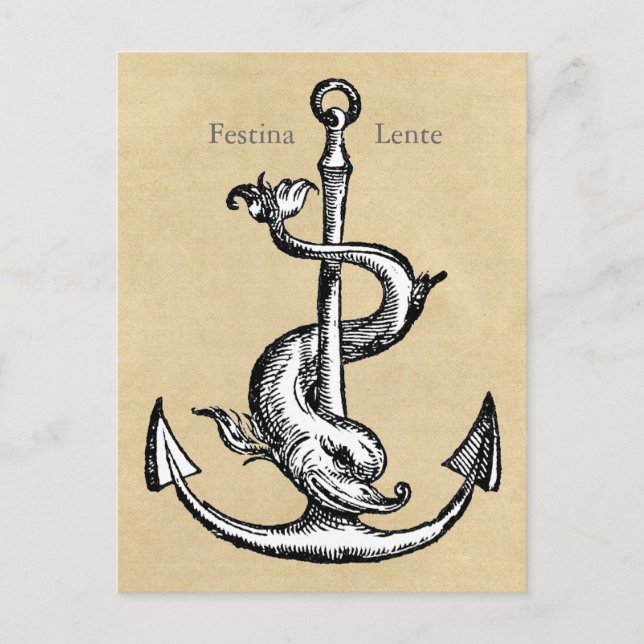 Cartão Postal Âncora e golfinho - Festina Lente (Frente)