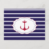 Âncora Náutica Azul Escuro Branco Stripe Vermelho