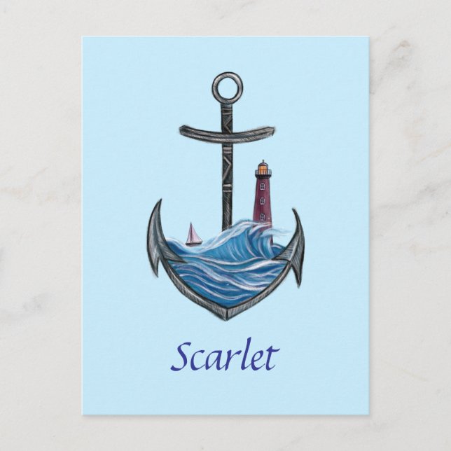 Cartão Postal Ancoragem e farol personalizável (Versão 3) (Frente)