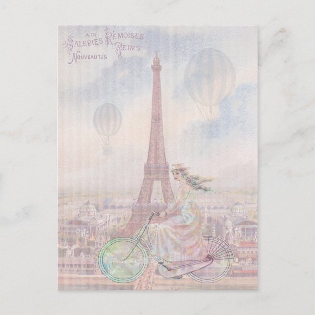 Cartão Postal Andando de bicicleta através de Paris (Frente)