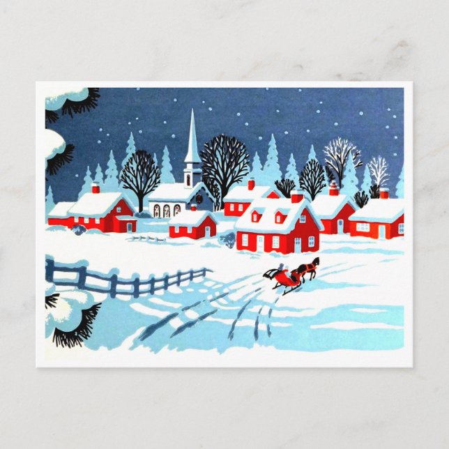 Cartão Postal Andando de carruagem a uma vila no inverno, colhei (Frente)