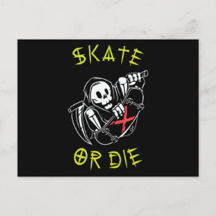 Cartão Postal Andar de skate ou morrer Ceifador Esqueleto Skateb