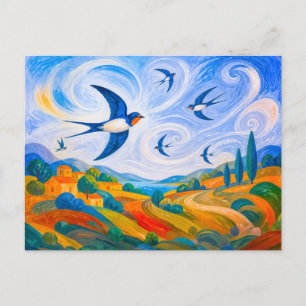 Cartão Postal Andorinhas deslizando no céu ventoso da encosta