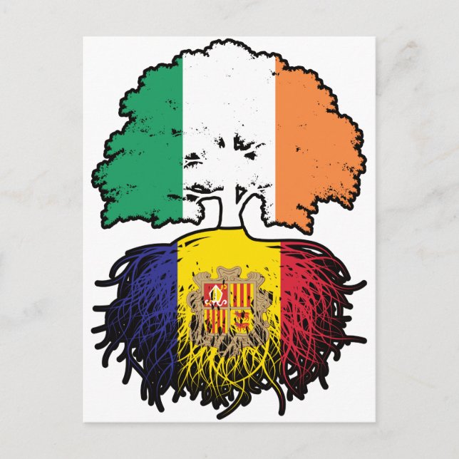 Cartão Postal Andorra Andorrânia Irlanda Árvore Bandeira (Frente)