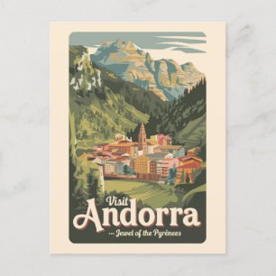 Cartão Postal Andorra Illustração Viagem Art Vintage