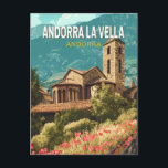 Cartão Postal Andorra la Vella Viagem Art Vintage<br><div class="desc">Andorra la Vella retro vetor viagem design. Andorra la Vella é a capital de Andorra,  nas montanhas dos Pirenéus entre a França e a Espanha.</div>