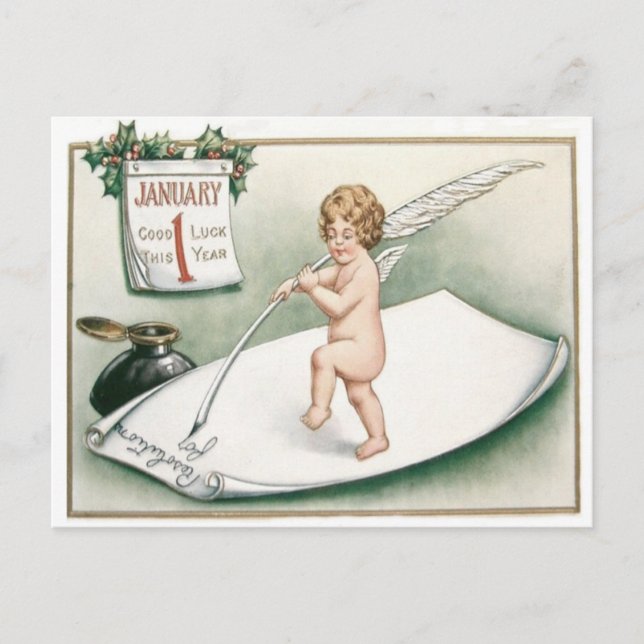 Cartão Postal Angel Cherub Holly Calendary Resolution Letter (Frente)