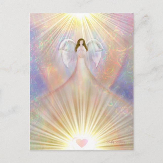 Cartão Postal Angel Guardian Praying Wings Watercolor Espiritual (Frente)