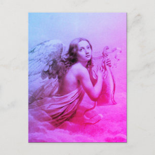 CARTÃO POSTAL ANGEL JOGANDO LYRA SOBRE AS NUVENS