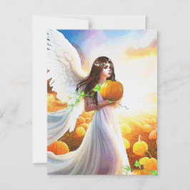 Cartão Postal Angel Pumpkin Wings Autumn Linda Fantasia Art
