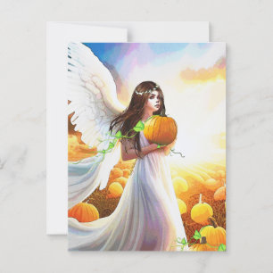 Cartão Postal Angel Pumpkin Wings Autumn Linda Fantasia Art