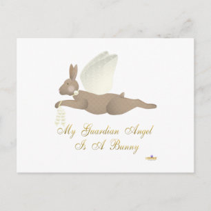 Cartão Postal Angel Rabbit Brown Yellow Roses Guardian Angel Bun