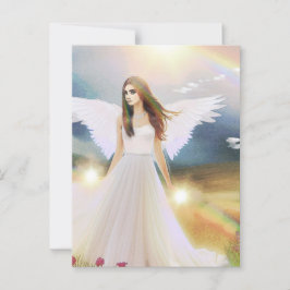 Cartão Postal Angel Rainbow Light Hope Wings Flores Fantasy Art