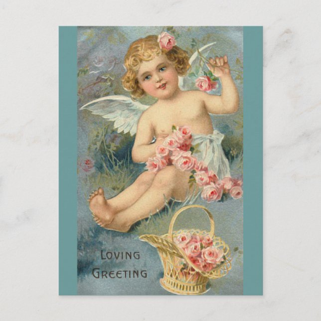 Cartão Postal Angel Saudações Bonita Vintage Floral (Frente)