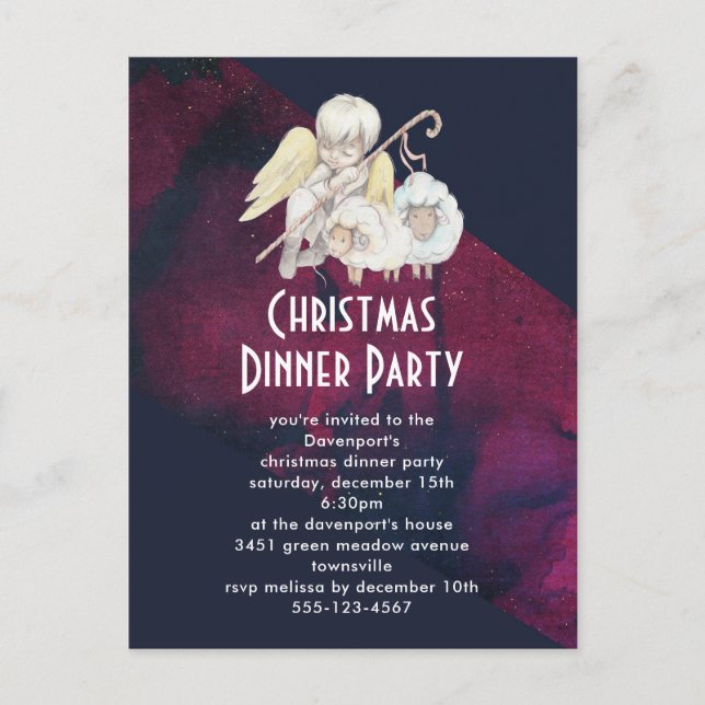 Cartão Postal Angel Shepherd de Natal com Partido Lambs Dnner (Frente)