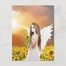 Cartão Postal Angel Sunflower Wings Amarelo outono bela arte