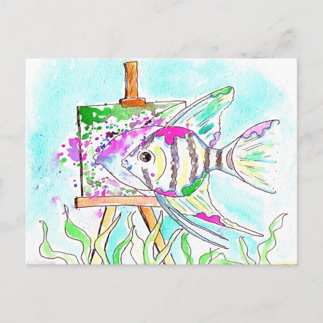 Cartão Postal Angelfish Artist Painting (Frente)