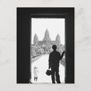 Cartão Postal Angkor Camboja, Porta e Pessoa Angkor Wat
