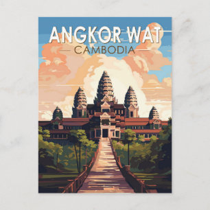 Cartão Postal Angkor Wat Cambodia Viagem Art Vintage