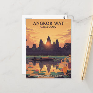 Cartão Postal Angkor Wat Cambodia Viagem Art Vintage