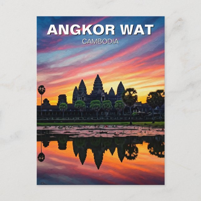 Cartão Postal Angkor Wat Cambodja Sunset (Frente)