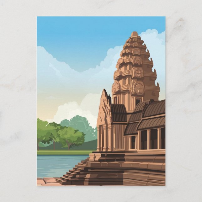 Cartão Postal Angkor Wat Camboja Drawing (Frente)