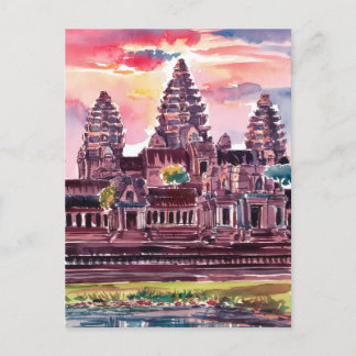 Cartão Postal Angkor Wat Camboja Watercolor Painting