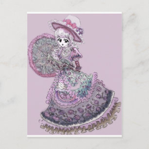 Cartão Postal Anima Vitoriana Rosa Gótica Lolita Vintage