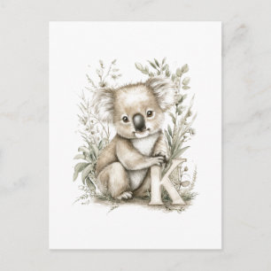 Cartão Postal Animais Bebês Adoráveis em Aquarela com Coala Alfa
