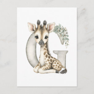 Cartão Postal Animais Bebês Adoráveis em Aquarela com Girafa Alf