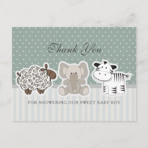 Cartão Postal Animais Bebês Chuveiro de Bebê Verde Obrigado