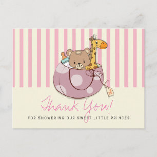 Cartão Postal Animais Bebês Rosa Corado Churrasco de Bebê Obriga