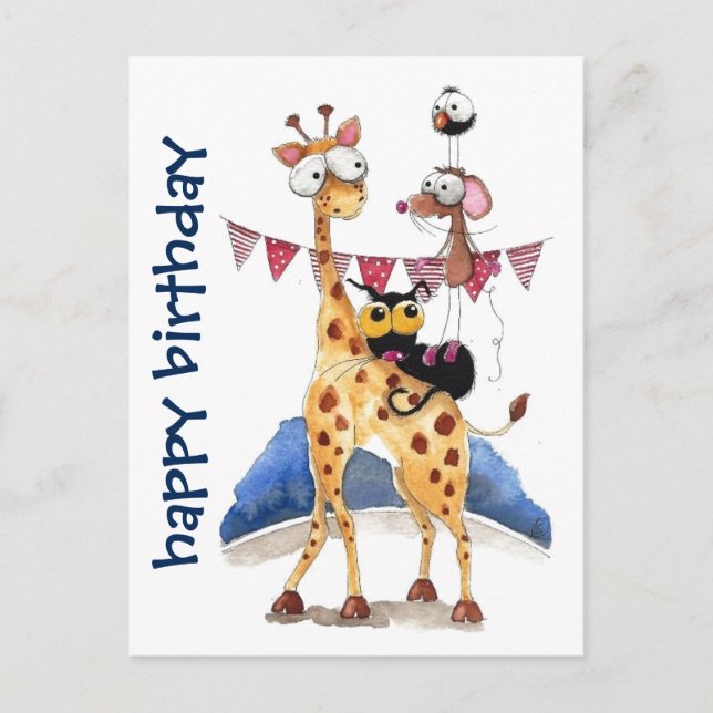 Cartão postal - Animais Caprichosos Feliz Aniversá (Frente)