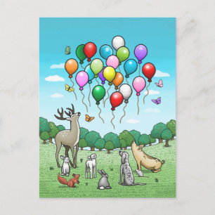 Cartão Postal Animais com Balões