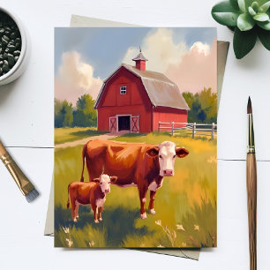 Cartão Postal Animais da Fazenda do Celeiro Vermelho Pintura de