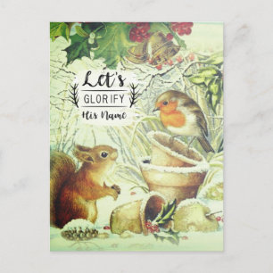 Cartão Postal Animais da Floresta de Natal Vintage Inspirador