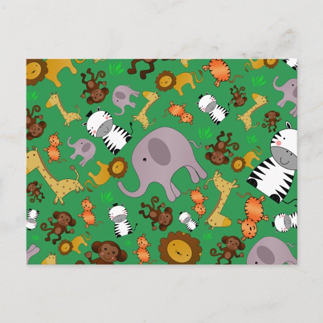 Cartão Postal Animais da selva verde (Frente)