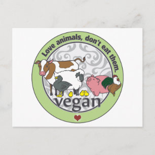 Cartão Postal Animais De Amor Não Os Comem Vegan
