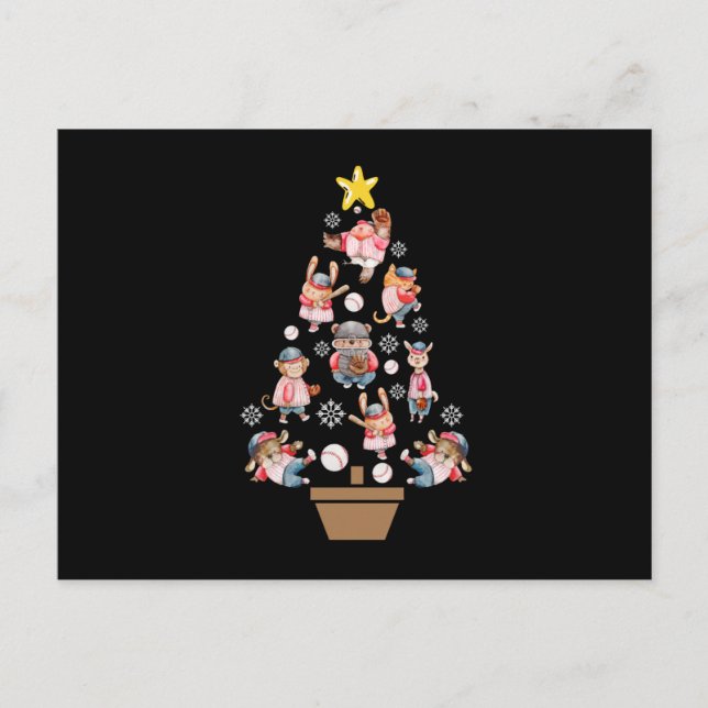 Cartão Postal Animais de Beisebol Árvore de Natal (Frente)