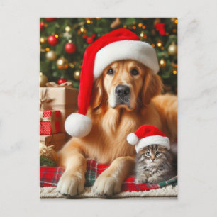 Cartão Postal Animais de estimação de Papai Noel Cachorro Golden