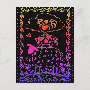 CARTÃO POSTAL ANIMAIS DE EXPLORAÇÃO DE ARTE FOLK OEEP ROOSTER 