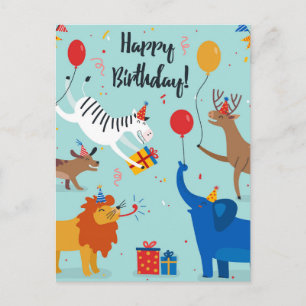 Cartão Postal Animais de Feliz Aniversário