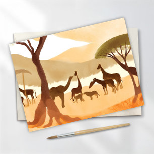 Cartão Postal Animais de Safari Silhueta Aquarela Natureza